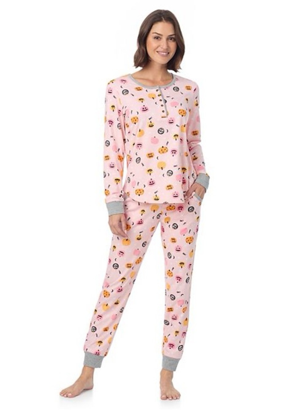 Cuddl Duds Pink Halloween Pumpkin & Ghost Long Sleeve Pajama Set